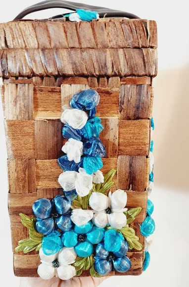 Vintage 50s 60s rockabilly pinup Hawaiian tiki bombshell wicker rattan purse bag - Picture 3 of 8